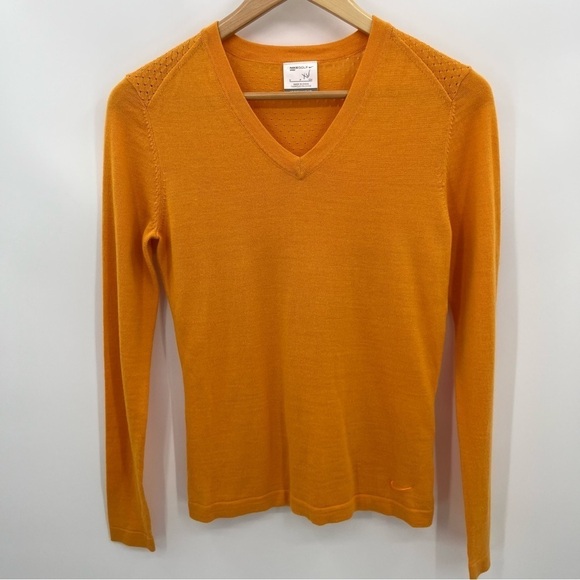 Nike Golf S Sunset Gold Wool Blend Eyelet V Neck Sweater - Picture 1 of 9